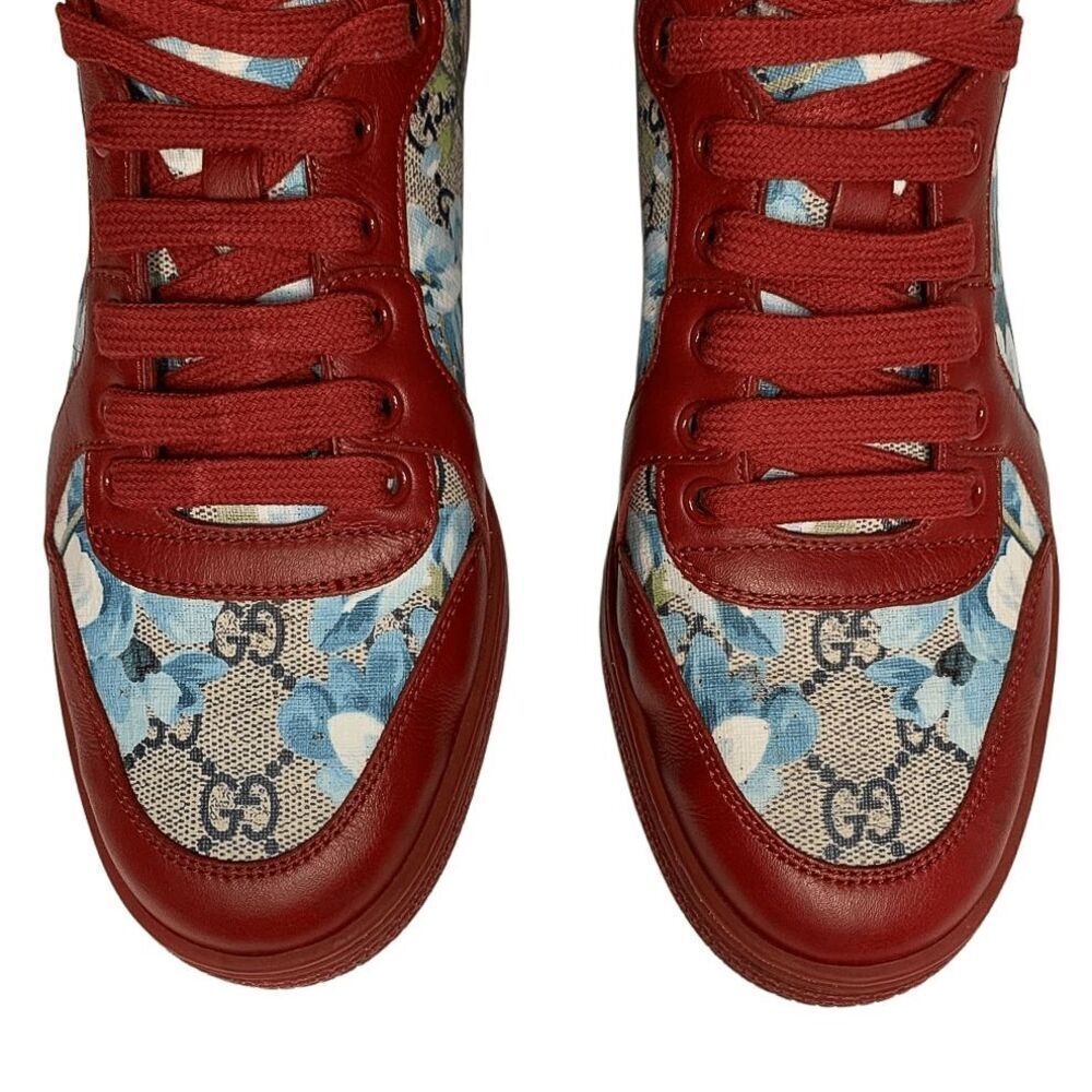 Gucci Coda Bloom High Top Sneaker Red EU 38.5 US 8.5 Blue Floral GG Supreme Logo - Picture 5 of 12